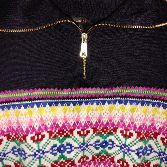 Half Zip Mockneck Fair Isle  Wool blend Sweater Sz.S NWT - Picture 4 of 8